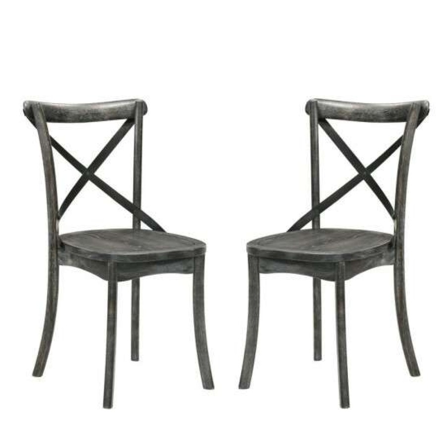 Furniture * | Best Deal Simple Relax Set Of 2 Wood Side Chair In Rustic Gray Finish