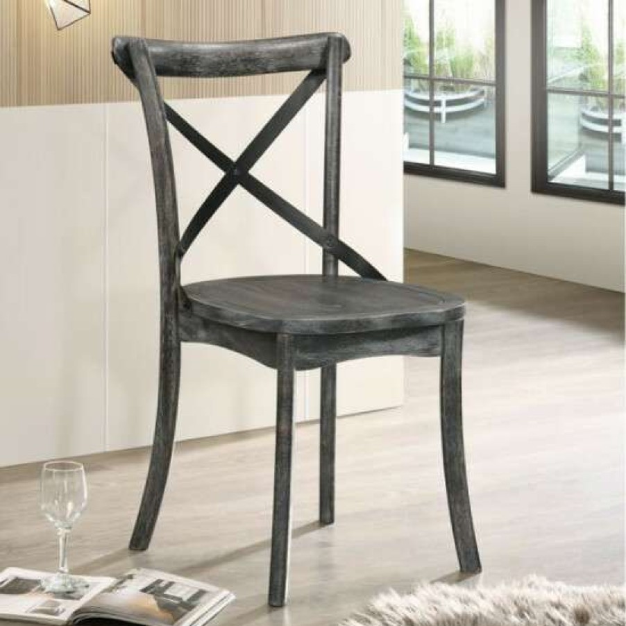 Furniture * | Best Deal Simple Relax Set Of 2 Wood Side Chair In Rustic Gray Finish