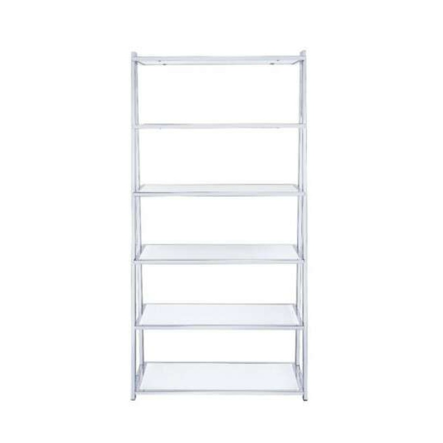 Furniture * | Best Reviews Of Simple Relax 6 Fixed Shelves Bookshelf In High Gloss White And Chrome