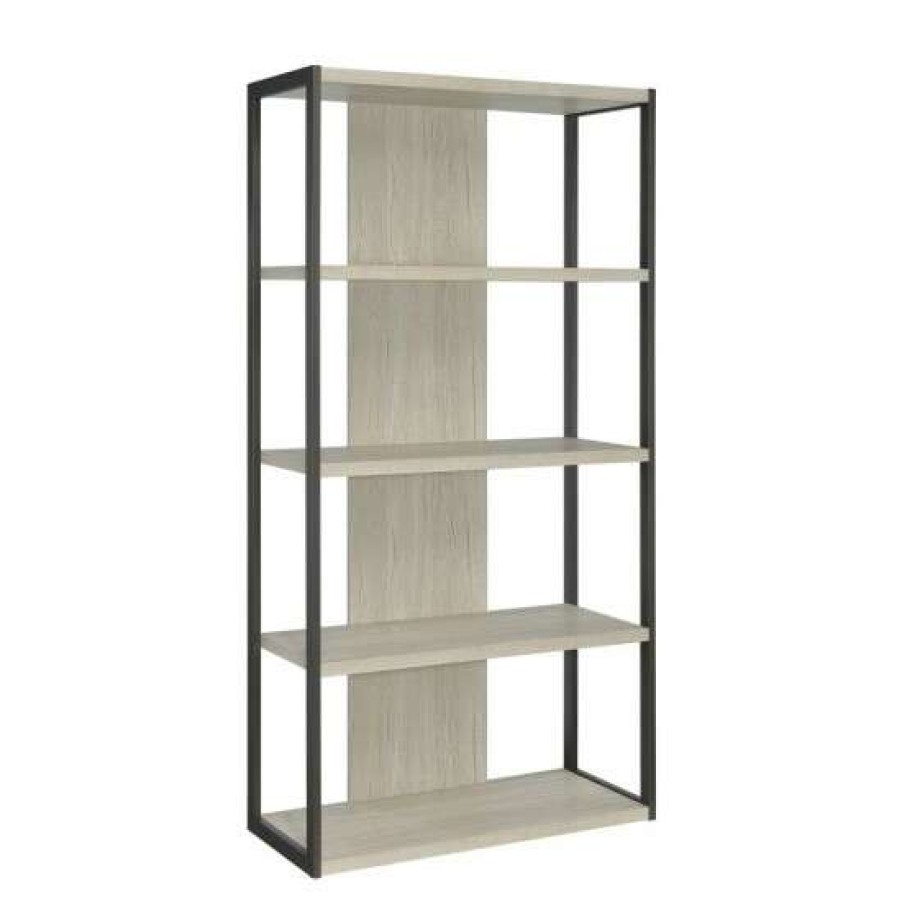 Furniture * | Flash Sale Simple Relax 4-Shelf Wood Bookcase With Metal Side Frame In Whitewashed Grey And Black