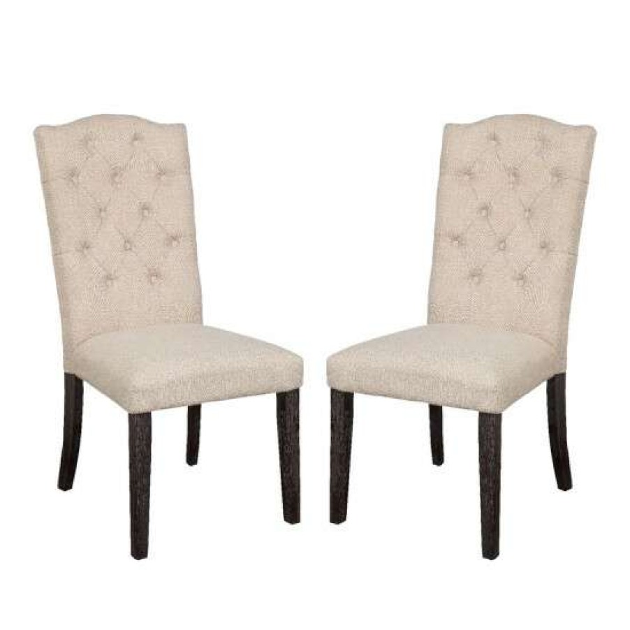 Furniture * | Buy Simple Relax Set Of 2 Side Chair In Beige And Weathered Espresso