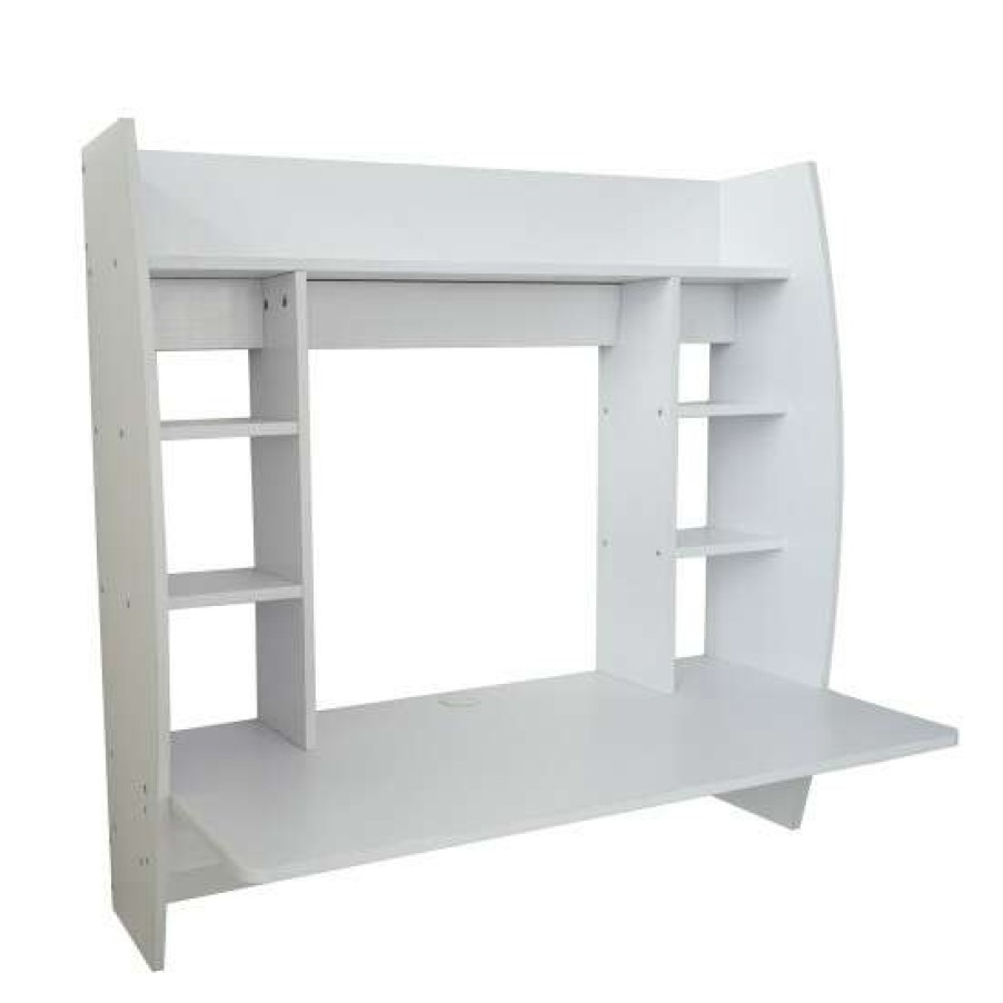 Furniture * | Best Pirce Simple Relax Floating Desk With Storage Shelves In White