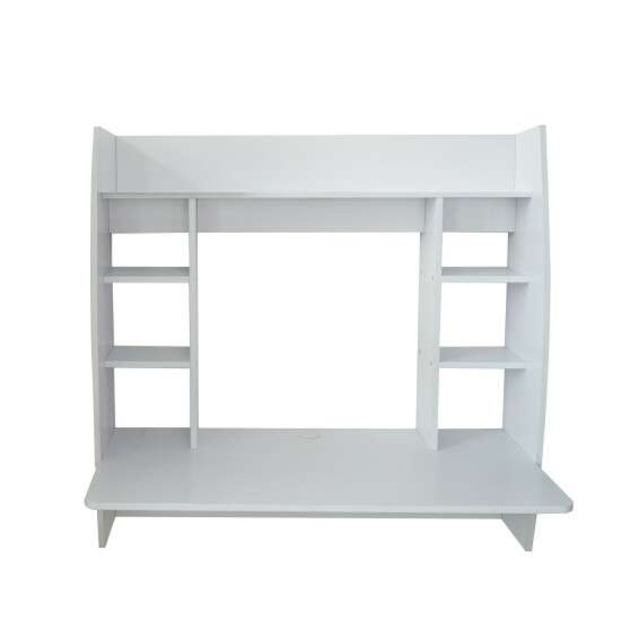 Furniture * | Best Pirce Simple Relax Floating Desk With Storage Shelves In White