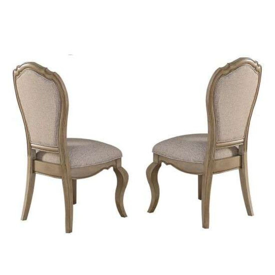 Furniture * | Wholesale Simple Relax Set Of 2 Upholstered Dining Side Chairs, Beige And Antique Taupe