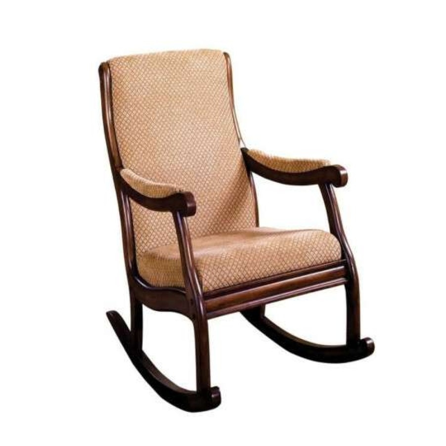 Furniture * | Discount Simple Relax Padded Fabric Seat Rocking Chair In Antique Oak