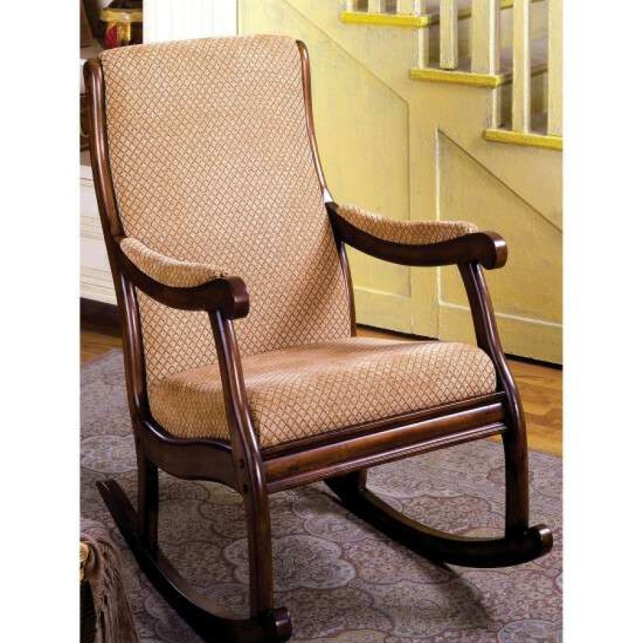 Furniture * | Discount Simple Relax Padded Fabric Seat Rocking Chair In Antique Oak