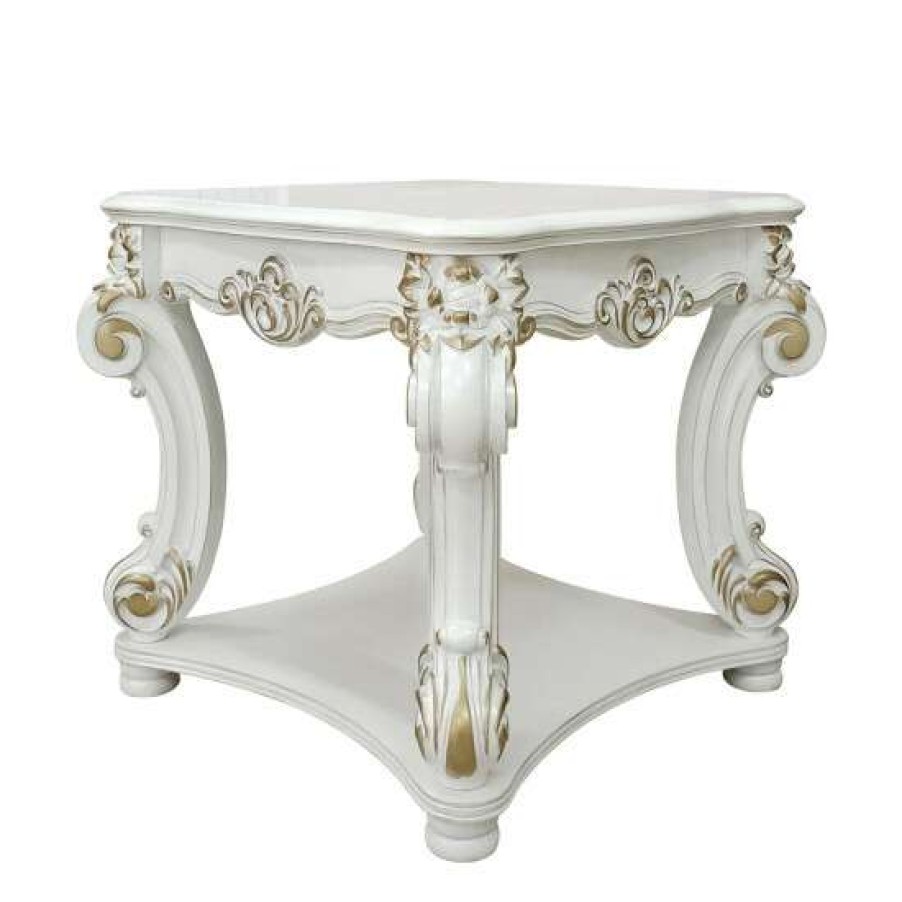 Furniture * | Wholesale Simple Relax Rectangular Wood End Table With One Bottom Shelf In Antique Pearl