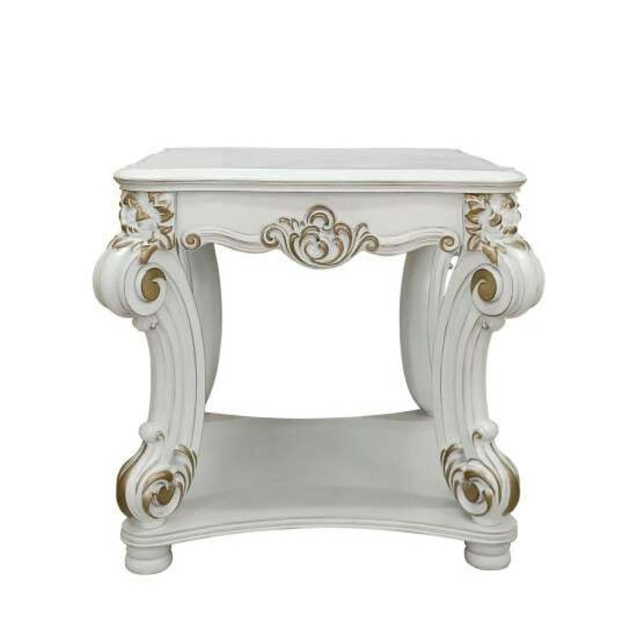 Furniture * | Wholesale Simple Relax Rectangular Wood End Table With One Bottom Shelf In Antique Pearl