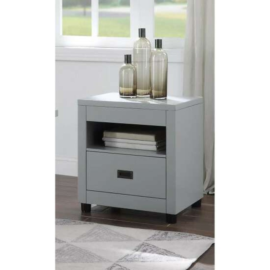 Furniture * | Outlet Simple Relax One Drawer Wooden End Table In Dove Gray Finish