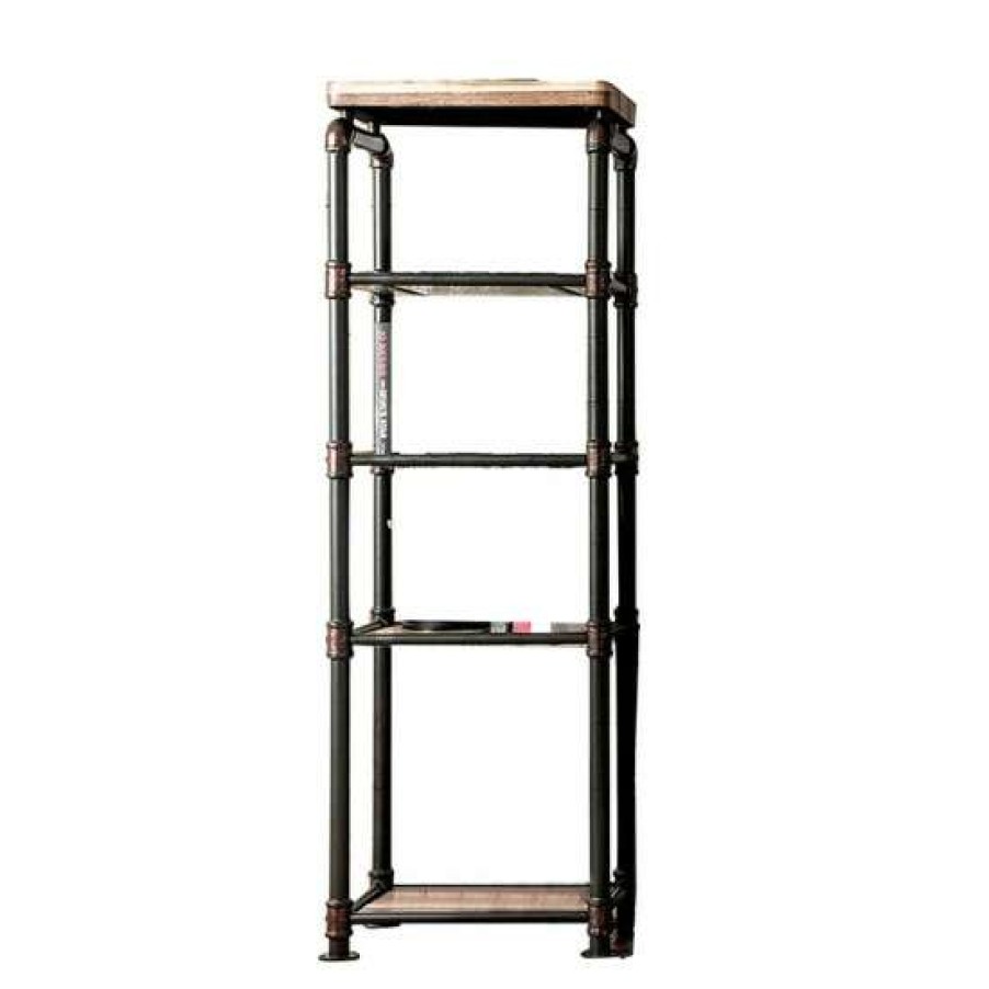 Furniture * | Flash Sale Simple Relax Metal And Wood Pier Cabinet In Antique Black And Natural Tone