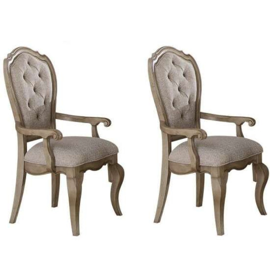 Furniture * | Wholesale Simple Relax Set Of 2 Upholstered Dining Arm Chairs, Beige And Antique Taupe