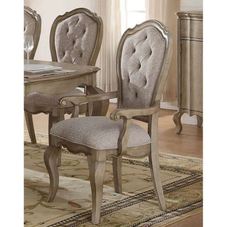 Furniture * | Wholesale Simple Relax Set Of 2 Upholstered Dining Arm Chairs, Beige And Antique Taupe