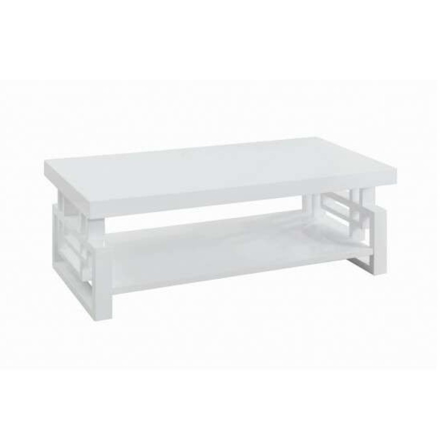 Furniture * | Brand New Simple Relax Rectangular Coffee Table With Shelf In White