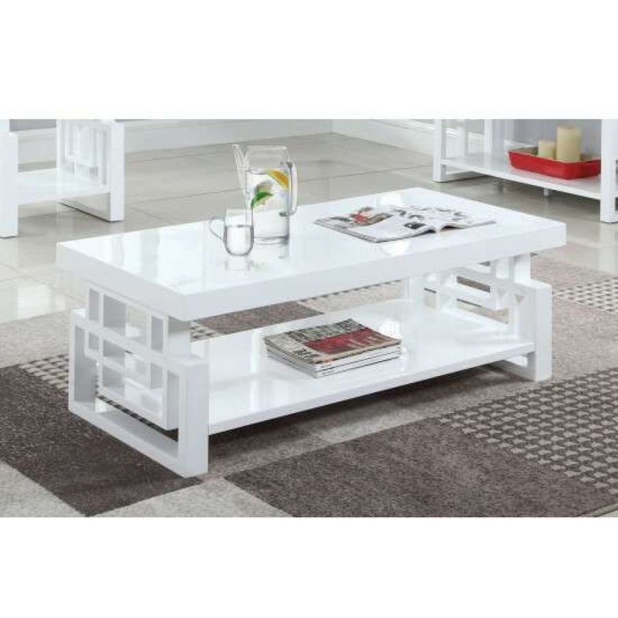 Furniture * | Brand New Simple Relax Rectangular Coffee Table With Shelf In White