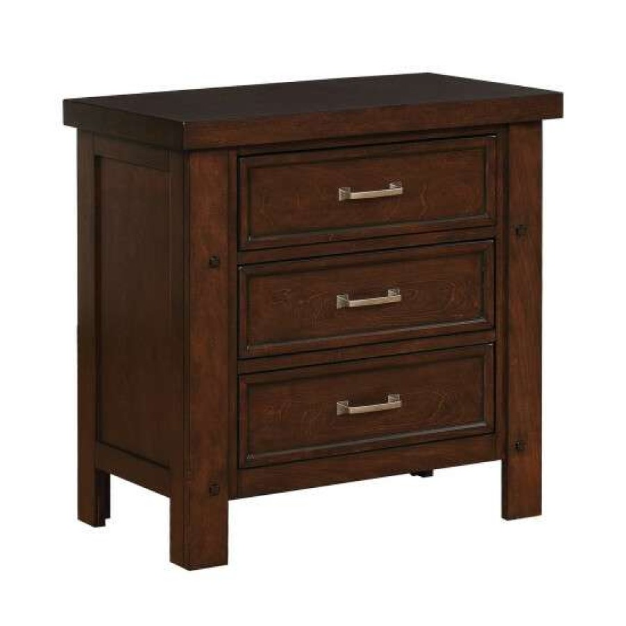 Furniture * | New Simple Relax 3 Drawers Nightstand With Dual Usb Charging Ports In Pinot Noir