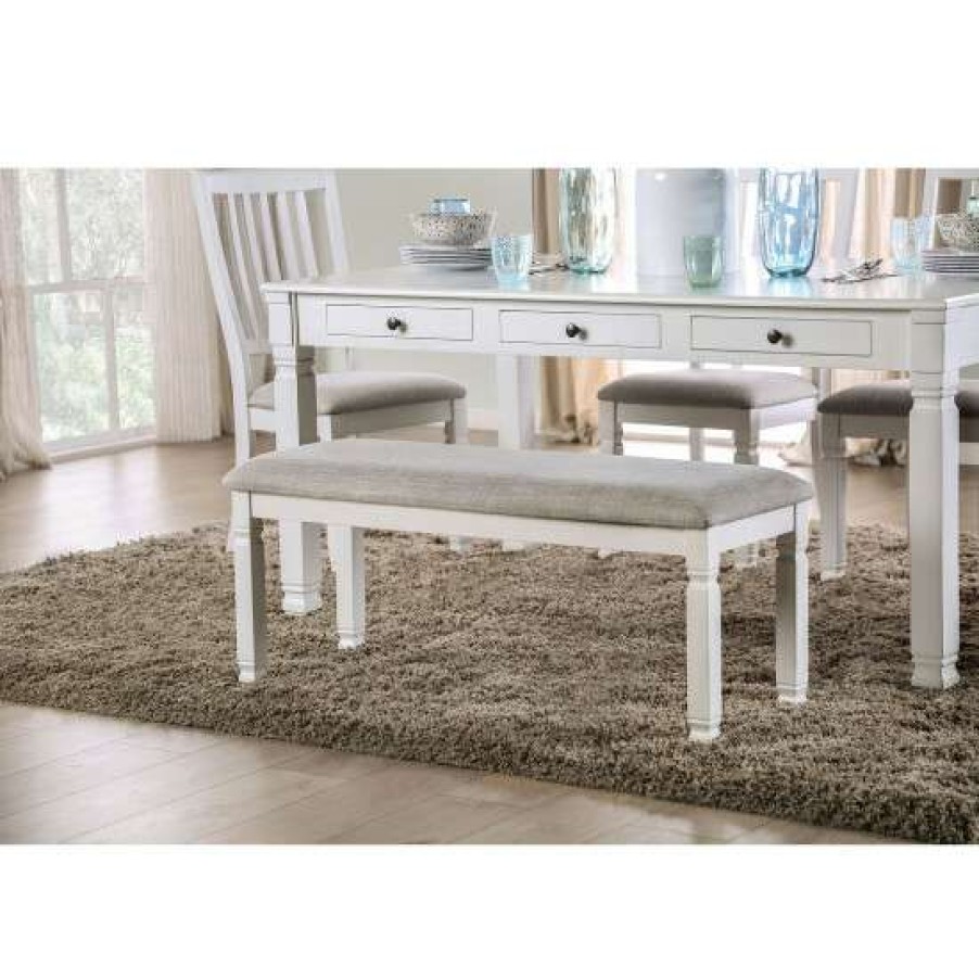 Furniture * | Budget Simple Relax Fabric Padded Dining Bench In Antique White