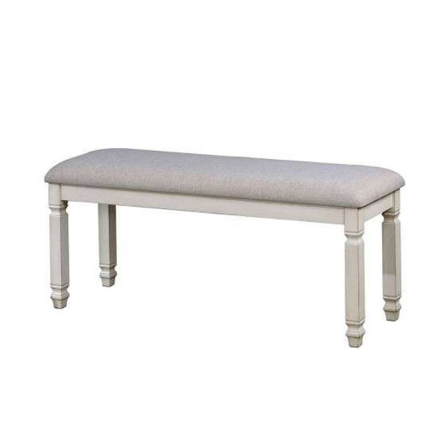 Furniture * | Budget Simple Relax Fabric Padded Dining Bench In Antique White