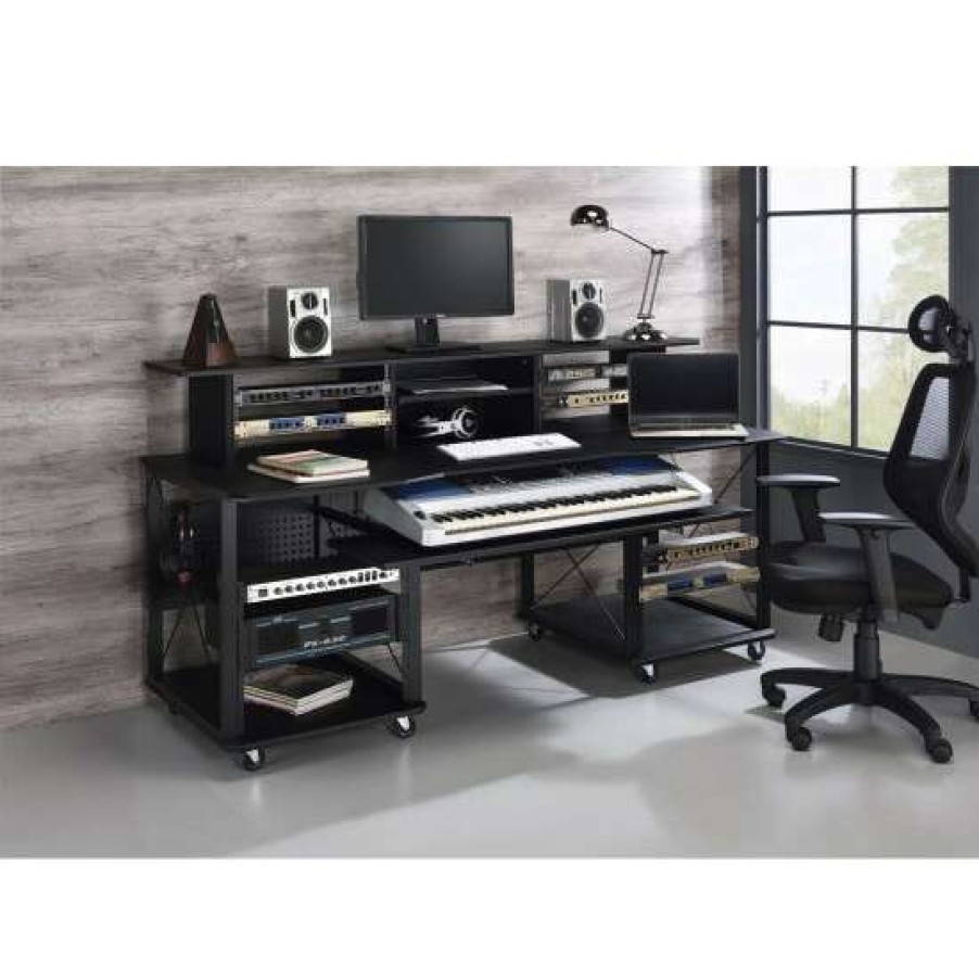 Furniture * | New Simple Relax Rectangular Music Desk With 8 Wheels And 1 Keyboard Tray