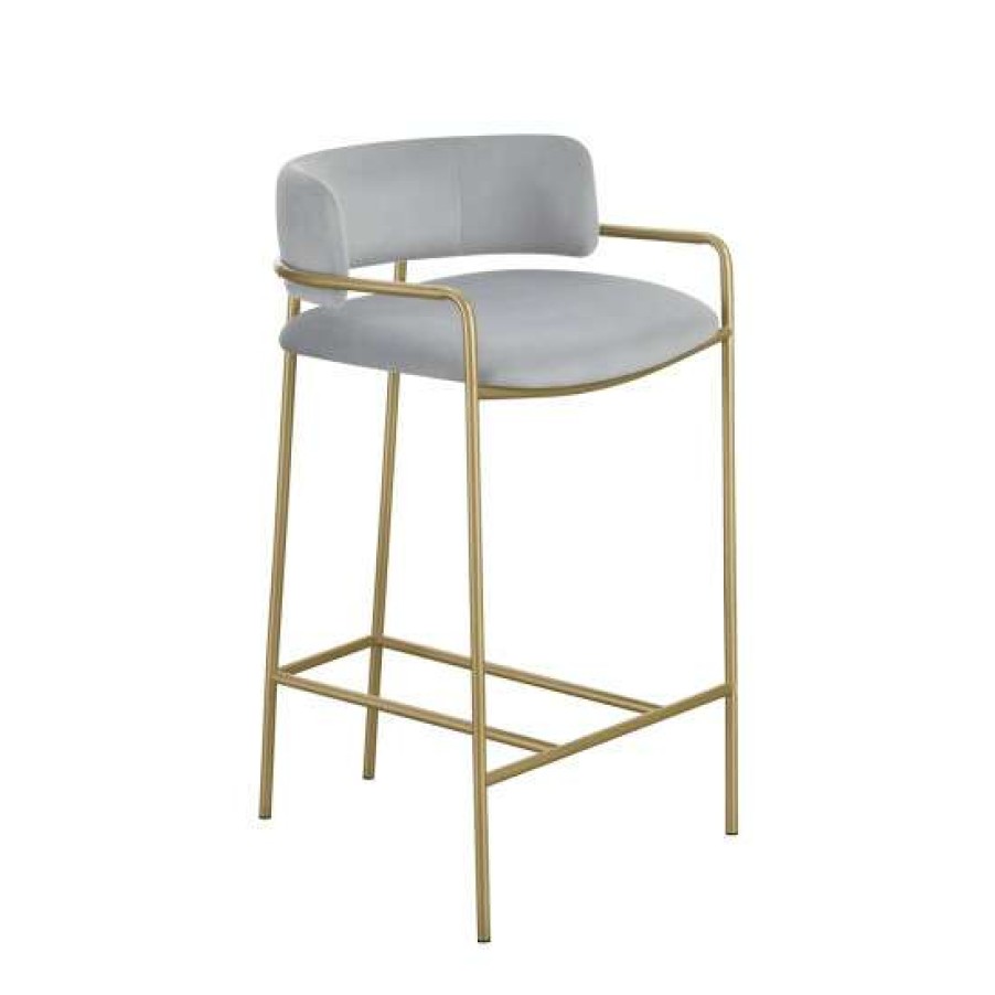 Furniture * | Hot Sale Simple Relax Upholstered Low Back Counter Height Stool In Grey And Gold