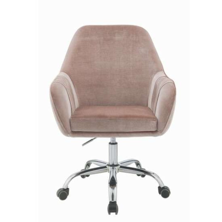 Furniture * | Deals Simple Relax Velvet Upholstered Office Chair In Peach And Chrome Finish