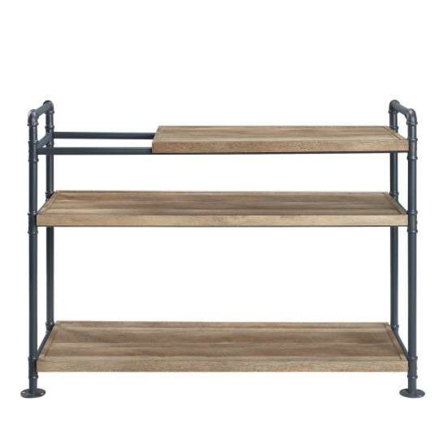 Furniture * | Best Sale Simple Relax 3 Tier Wood Bookshelf With Metal Frame In Oak And Sandy Black