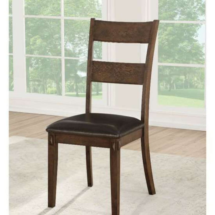 Furniture * | Buy Simple Relax Set Of 2 Brown Pu Side Chair In Brown And Dark Oak