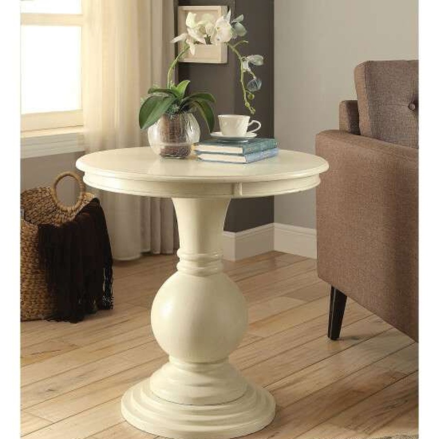 Furniture * | Buy Simple Relax Round Wooden Pedestal Table In Antique White