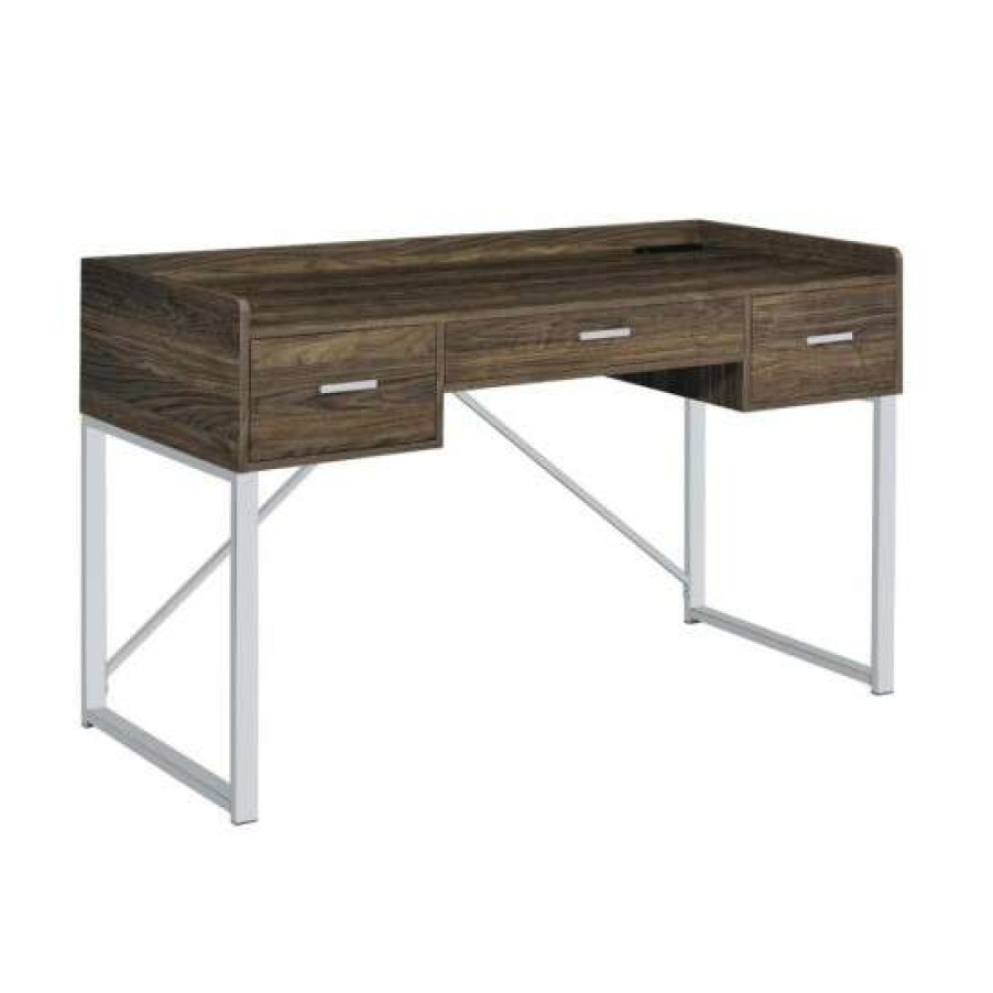 Furniture * | Best Reviews Of Simple Relax 3 Drawers Writing Desk With Metal Base In Walnut And Chrome