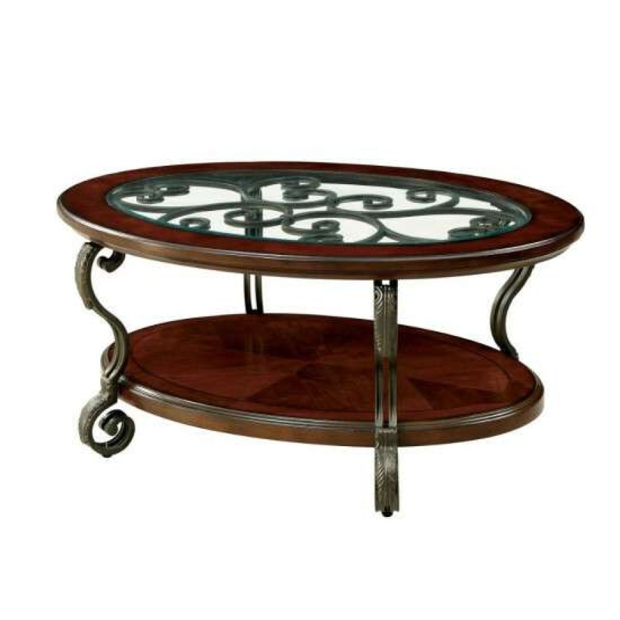 Furniture * | Discount Simple Relax Wooden Coffee Table With Metal Frame In Brown Cherry Finish