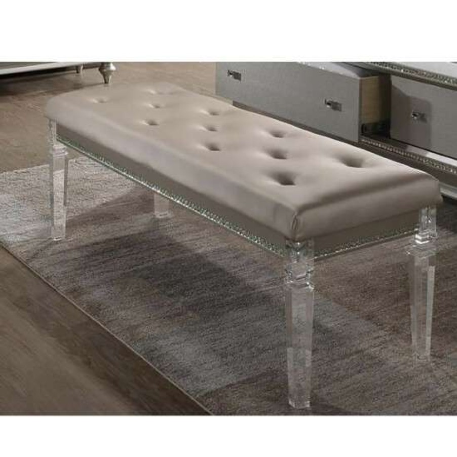 Furniture * | Wholesale Simple Relax Upholstered Bedroom Bench In Champagne And Clear Finish