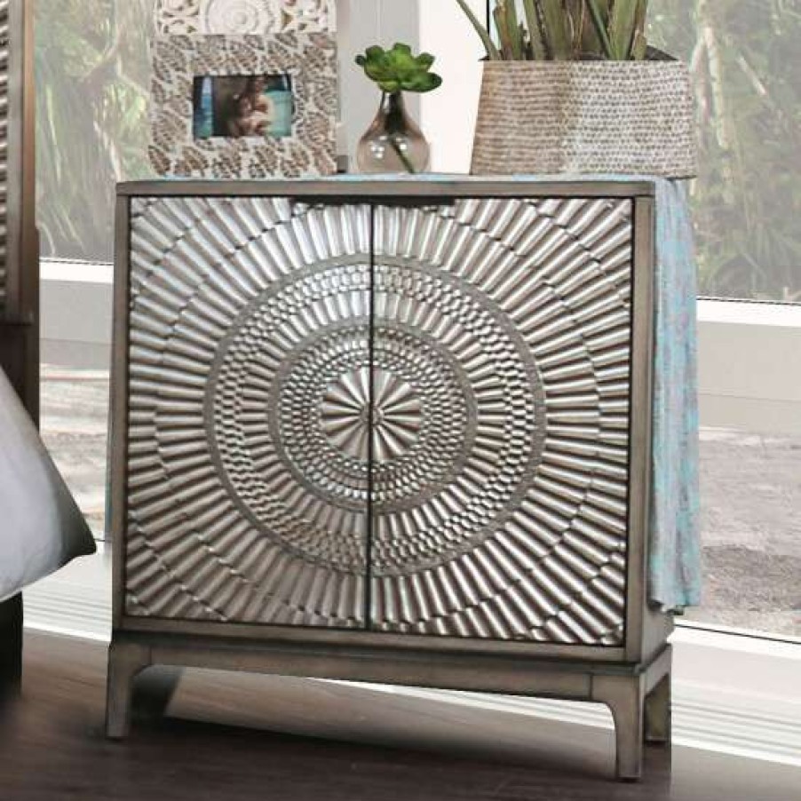 Furniture * | Promo Simple Relax 2 Doors Nightstand With Low Profile Cut-Out Handles In Antique Gray