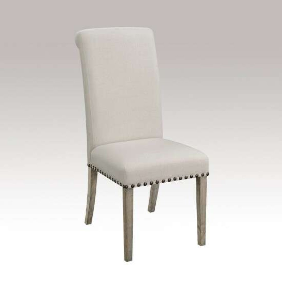 Furniture * | Discount Simple Relax Set Of 2 Dining Chairs With Nailhead Trim In Beige And Pine