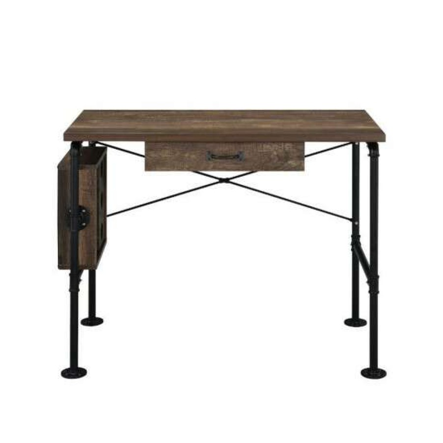 Furniture * | Cheap Simple Relax Metal Frame Writing Desk In Weathered Oak And Black