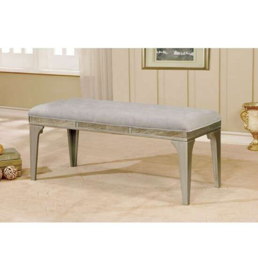 Furniture * | Buy Simple Relax Dining Seating Bench In Silver And Light Gray