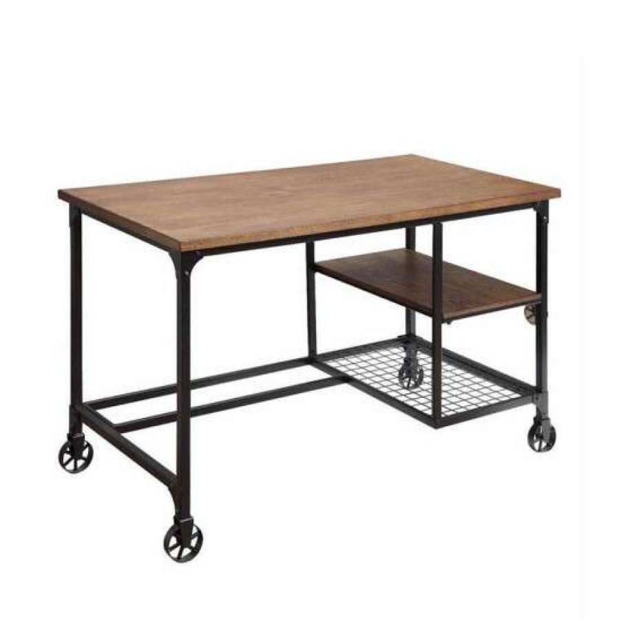 Furniture * | Top 10 Simple Relax Metal Desk With 2 Open Shelf In Antique Black