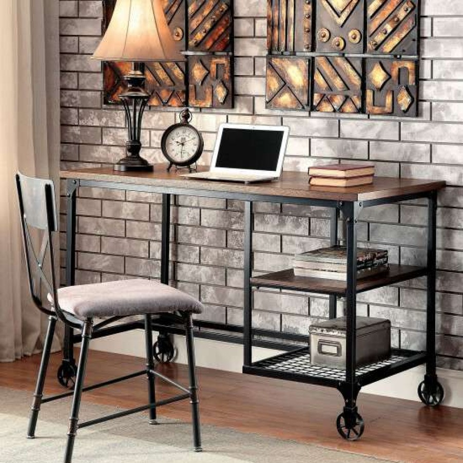 Furniture * | Top 10 Simple Relax Metal Desk With 2 Open Shelf In Antique Black