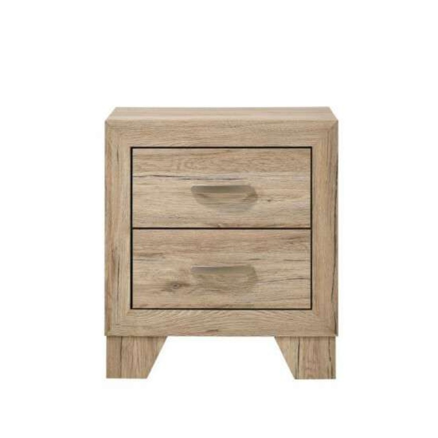 Furniture * | Buy Simple Relax 2 Drawers Wooden Nightstand With Tapered Legs Oak