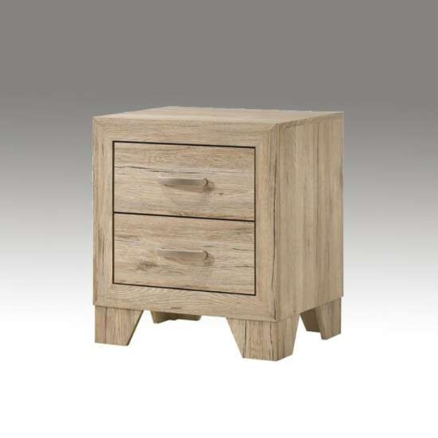 Furniture * | Buy Simple Relax 2 Drawers Wooden Nightstand With Tapered Legs Oak