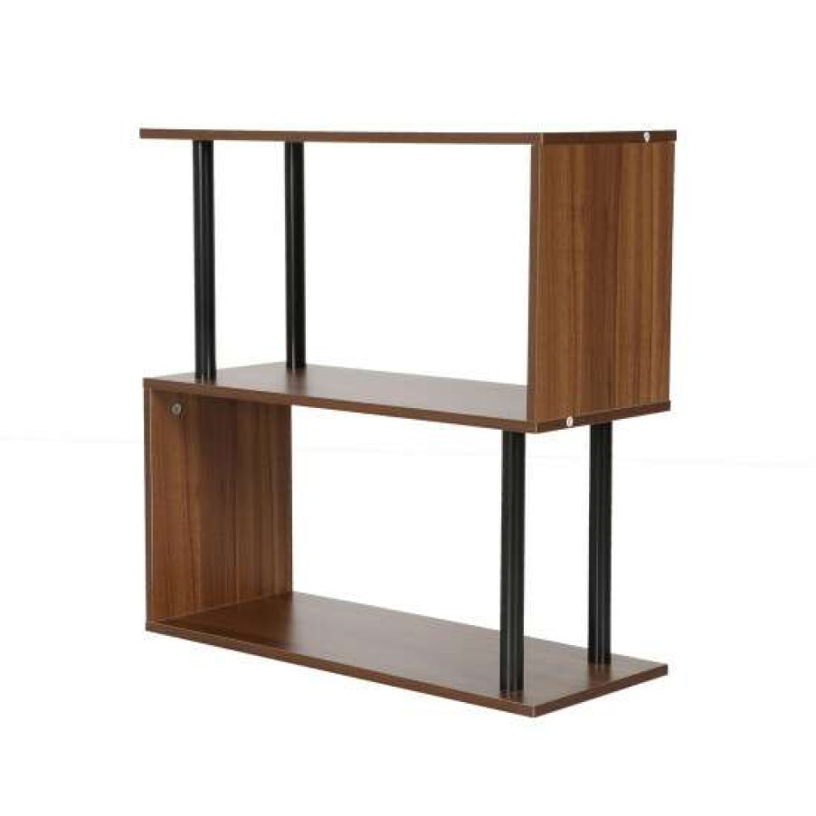 Furniture * | New Simple Relax 2-Tier Geometric Bookcase In Chestnut And Black