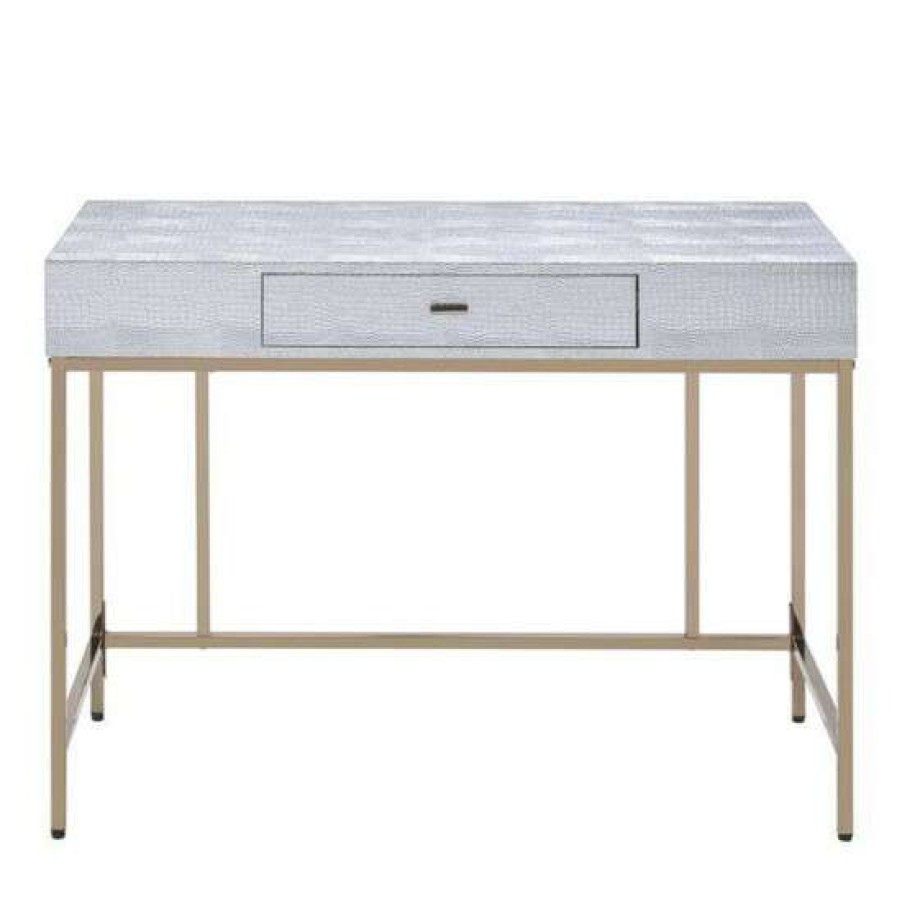 Furniture * | Cheapest Simple Relax One Drawer Vanity Desk With Metal Frame In Silver And Champagne