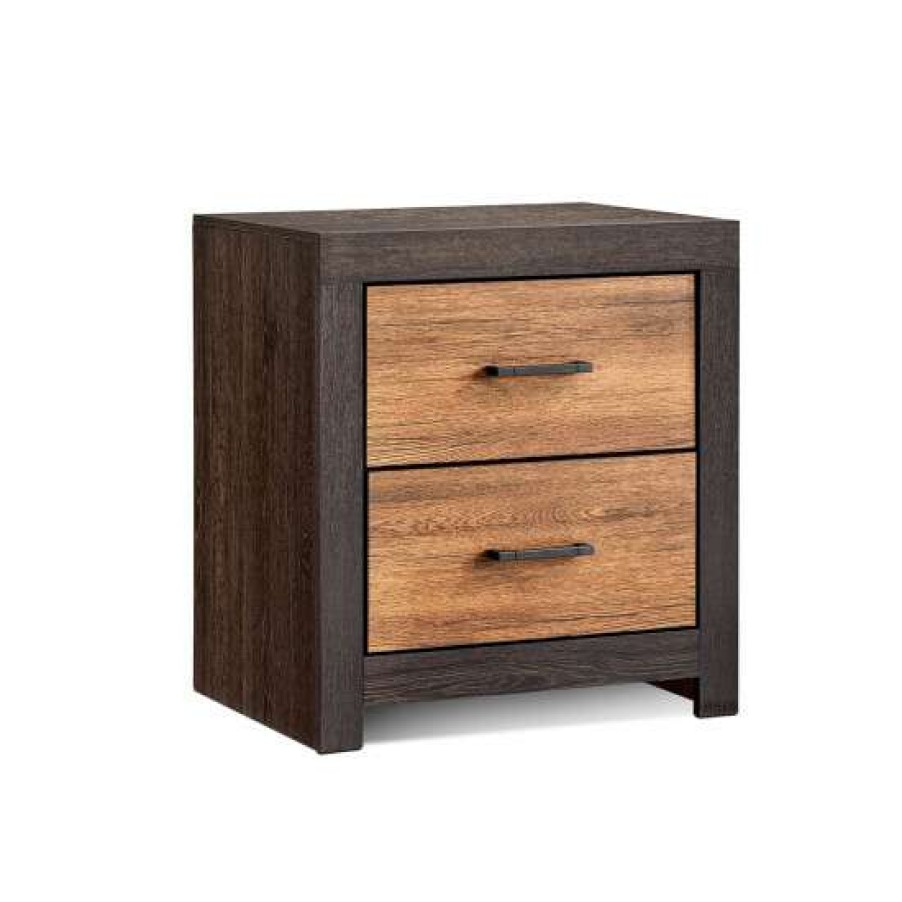 Furniture * | Discount Simple Relax Two-Tone Wood Nightstand With 2 Drawers, Caramel And Licorice