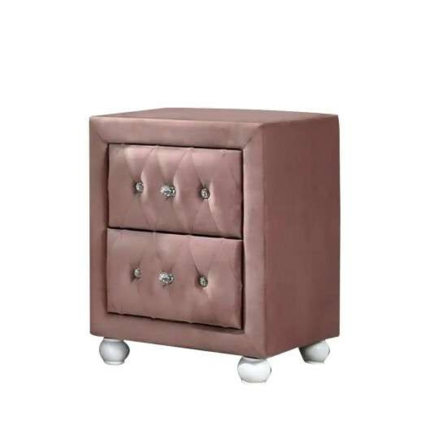 Furniture * | Budget Simple Relax 2 Drawers Fabric Upholstered Nightstand In Pink Finish