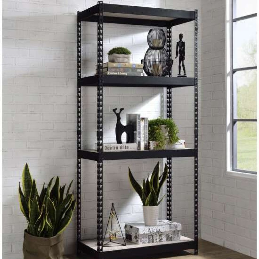 Furniture * | Best Sale Simple Relax 4 Tier Shelf Bookshelf In Natural And Black Finish