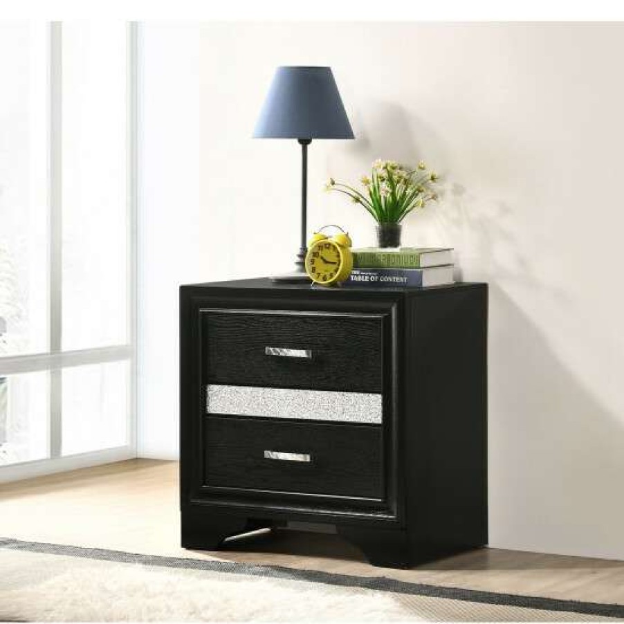 Furniture * | Best Deal Simple Relax 3 Drawers Wooden Nightstand With Hide Drawer Design In Black