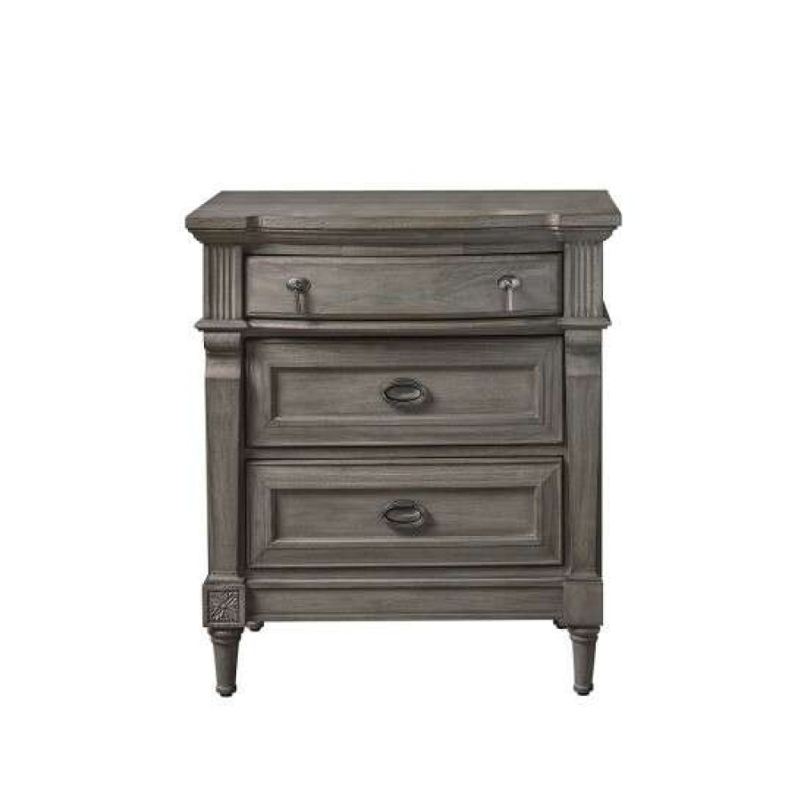 Furniture * | Cheapest Simple Relax 3 Drawers Nightstand With Metal Handles In French Grey