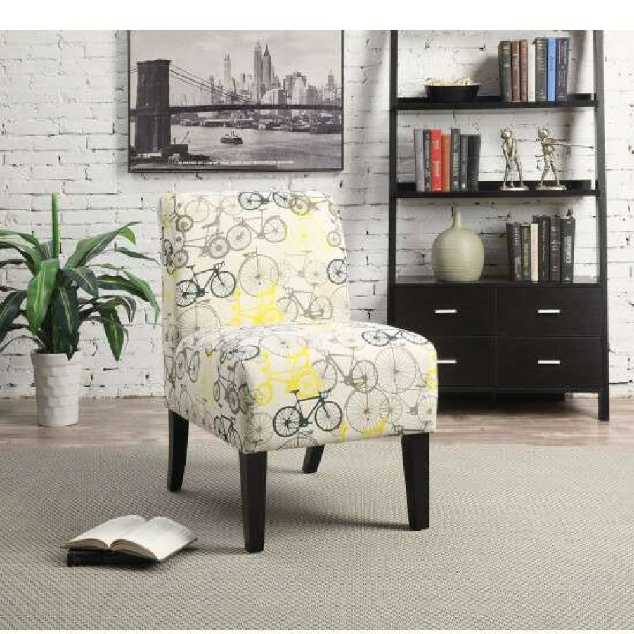 Furniture * | Best Sale Simple Relax Bike Pattern Fabric Accent Chair,Multicolor Yellow Pattern