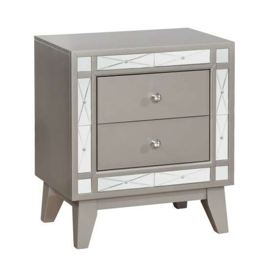 Furniture * | Cheapest Simple Relax 2 Drawers Wooden Nightstand In Metallic Mercury