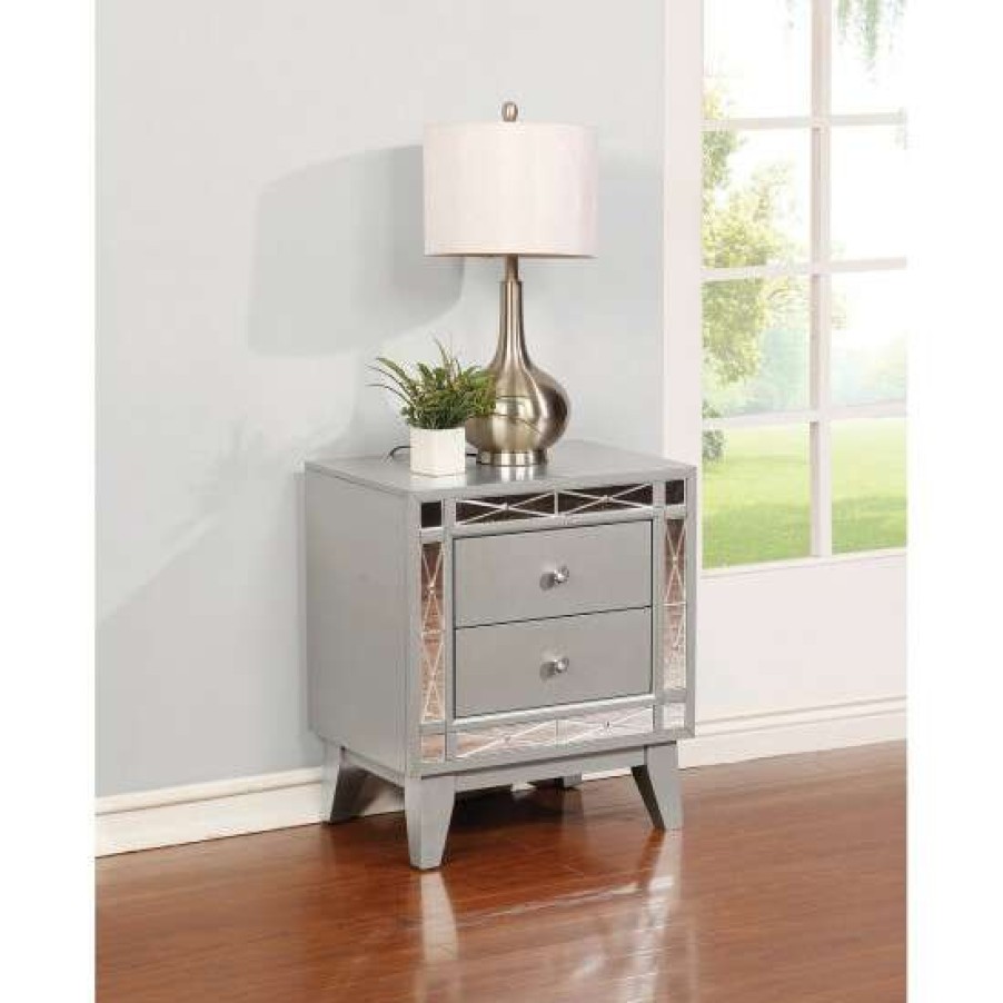 Furniture * | Cheapest Simple Relax 2 Drawers Wooden Nightstand In Metallic Mercury