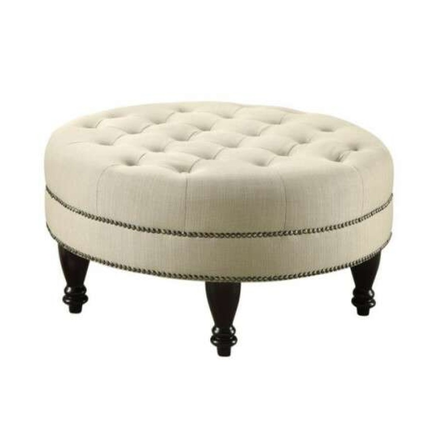 Furniture * | Discount Simple Relax Upholstered Round Cocktail Ottoman In Oatmeal