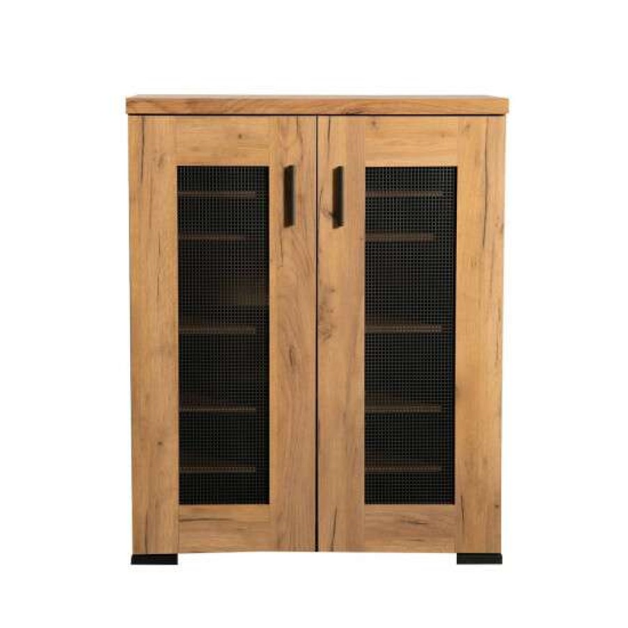 Home Improvement * | Discount Simple Relax 2 Doors Shoe Cabinet In Golden Oak And Gunmetal